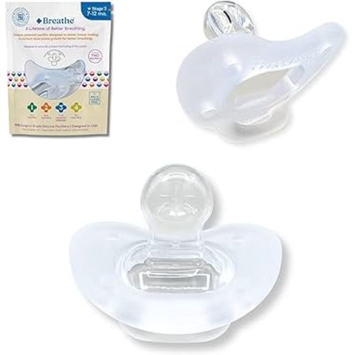 Breathe Baby Pacifier – Patented Design for Natural Oral & Facial Development - BPA-Free, Latex-Free, Pediatrician Developed - Dishwasher Safe 2 Pack (Stage 3: 7-12 Months)