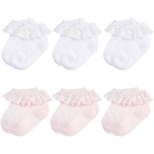 Baby girls Socks Ruffle Eyelet Lace Socks Infant Frilly White Dress Socks For Newborn