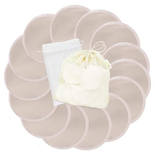 wegreeco Nursing Breast Pads (14 Pack) + Laundry Bag & Travel Storage Bag, 4.7 inch - Washable & Reusable Breastfeeding Nursing Pads (Rose Gold, Large, Plain Shape)