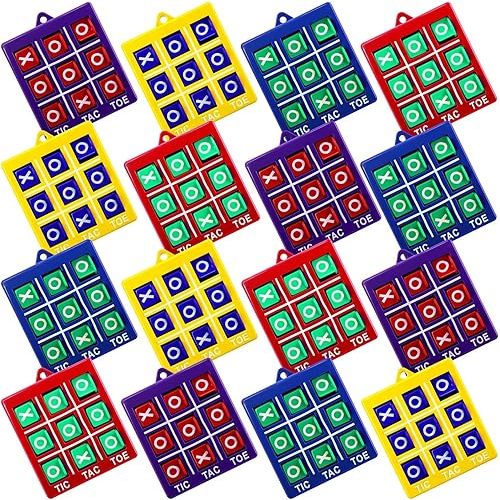 Lewtemi 4 Pcs Travel Tic Tac Toe 2 x 2 x 0.4 Inch Mini Board Game Toys Portable Tic Tac Game Toy Retro Mini Games for Kids Red Blue Purple Yellow Pocket Board for Party Favors Classroom Prizes