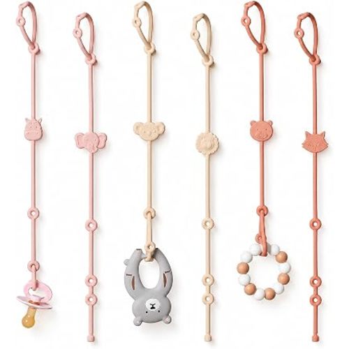 ROCCED Toy Straps for Baby 6pcs, Silicone High Chair Toys Straps Stroller Accessories Toddler Bottle Strap Car Seat Toys Baby Travel Essential Silicone Animal Design Blush+Ivory+TER
