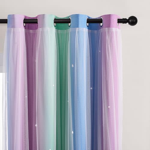 XiDi Curtains for Bedroom Decor, Rainbow Green PurpleBlue34/45/1