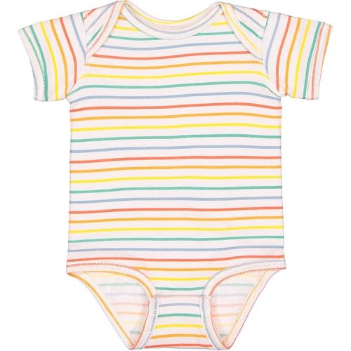 RABBIT SKINS, Baby Soft Fine Jersey Short Sleeve Bodysuit, Rainbow Stripe, 6 Months