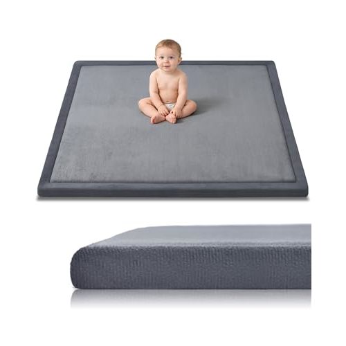 Baby Play Mat for Floor, 1.2" Thick Memory Foam 50"×50" Playpen Mat for Kids, Infants, Toddlers - Soft, Durable Baby Crawling Mat for Tummy Time, Sitting with Non-Slip Bottom (Dark Gray)