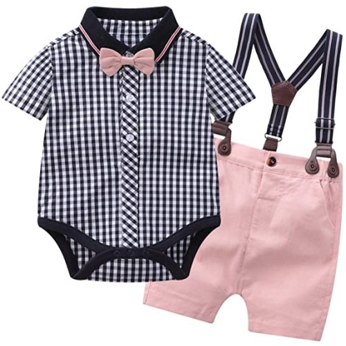 Tiepant Baby Boys' Shorts Sets Gentleman Overalls Outfits Suits 3-24 Months - Plaid - 3-6 Months