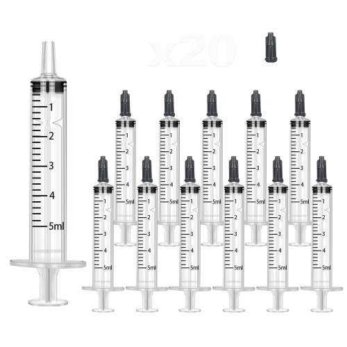 Gufastore 20PCS 5ml Plastic Syringe for Scientific Labs, Measuring Liquids, Feeding Pets, Oil or Glue Applicator, Non-Steril