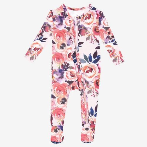 Infant Dusk Rose Footie Ruffled Zippered One Piece - Posh Peanut
