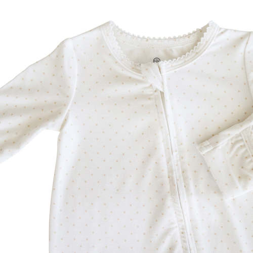 Picot Trim Bamboo Zipper Footie | Baby Taupe