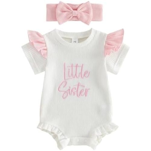 Seyurigaoka Newborn Baby Girl Summer Clothes Little Sister Short Sleeve Romper Bodysuit Ruffle Jumpsuit Cute Infant Outfit