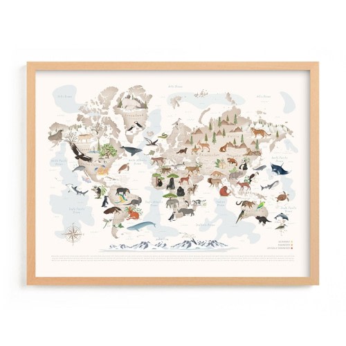 Minted® Animals World Map, 65 Threatened Species Wall Art by Sabrin Deirani