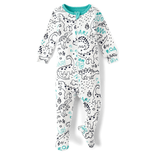 Baby And Toddler Dino Snug Fit Cotton Footed One Piece Pajamas - White