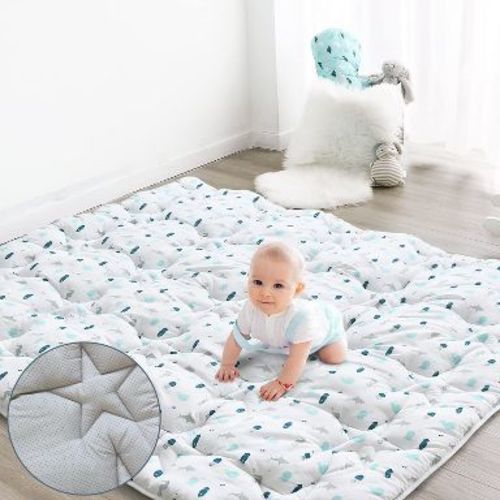 Biloban- Spring Spirit Baby Play Mat | Playpen Mat - Thicker Puff Tummy Time Activity Mat for Infant & Toddler White Ocean 50*50
