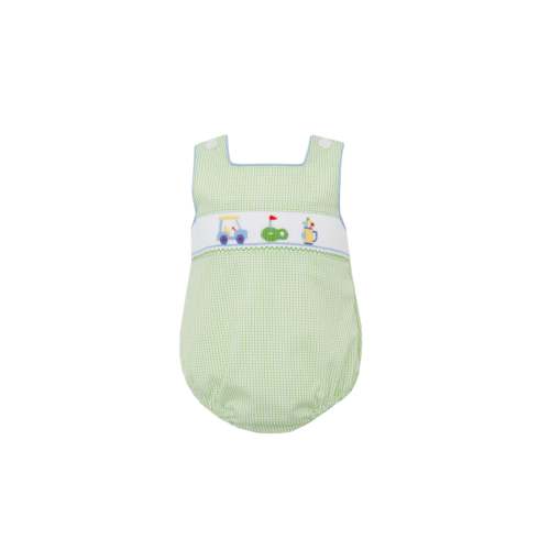 Boy's Golf Smocked Green Check Sun Bubble