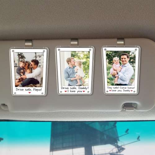 Personalized Dad Photo Car Visor, Dad Picture Frame, Drive Safe Daddy, Father&#39;s Day Gift, New Dad Gift, First Time Dad Gift, Husband Gift