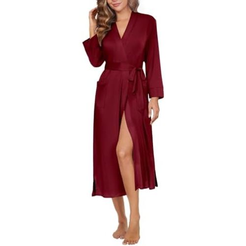 Ekouaer Womens Robe Long Knit Kimono Bathrobe Lightweight Sleepwear Soft Ladies Loungewear with Pockets, S-XXL