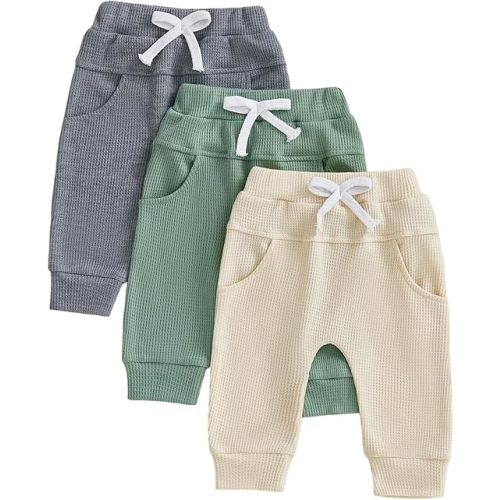 allshope Toddler Baby Boy Fall Pants Active Jogger Casual Athletic Trousers Solid Color Pocket Elastic Waist Harem Bottoms