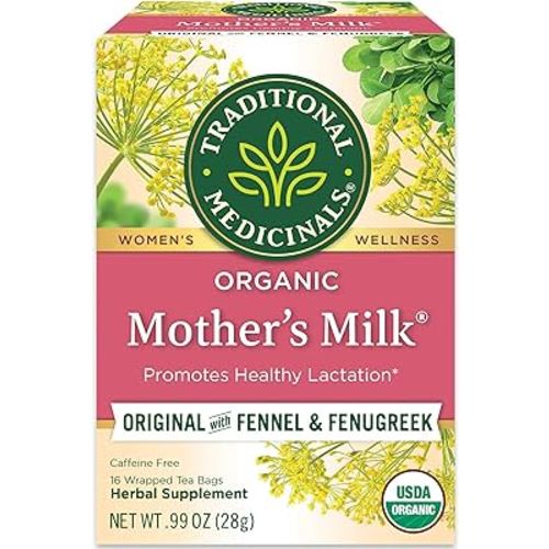 Traditional Medicinals Organic, Mother's Milk Tea - Supports Breastfeeding & Lactation with Fennel and Fenugreek - Kosher, Non-GMO, Caffeine-Free, Compostable - 16 Tea Bags
