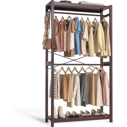 Homykic Bamboo Clothing Rack with Shelves, 33.5” Wide Clothes Rack, 78.8” H