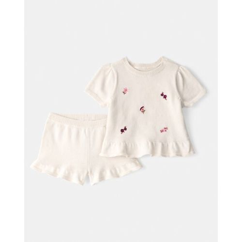 Baby Girl 2-Piece Floral Embroidered Short-Sleeve Top & Short Set - Cream - Carter's | Carter's