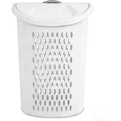 White Laundry Basket, Laundry Hamper with Lid & Wheels, Hamper with Retractable Handle, Ventilated Hamper Basket for Bedroom, Bathroom, and Laundry Room, School Dormitory