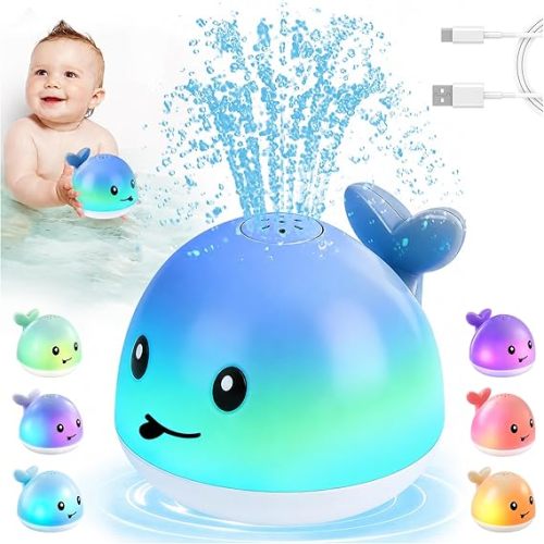 Gigilli Bath Toys for Kids Ages 1-3, Baby Bath Toys 6-12-18 Months, Pool Water Toys for Toddlers, Babies 1 2 3 Year Boy Girl Gifts, Light Up Whale Bath Toy Sprinkler, 1st Birthday Bathtub Fountain Toy