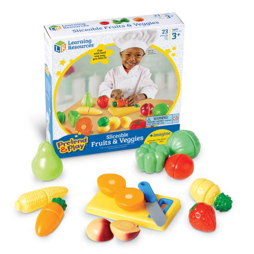 Learning Resources Pretend & Play Sliceable Fruits & Veggies - 23 Pieces, Boys and Girls Ages 3+, Food Play Set, Pretend Food For Toddlers
