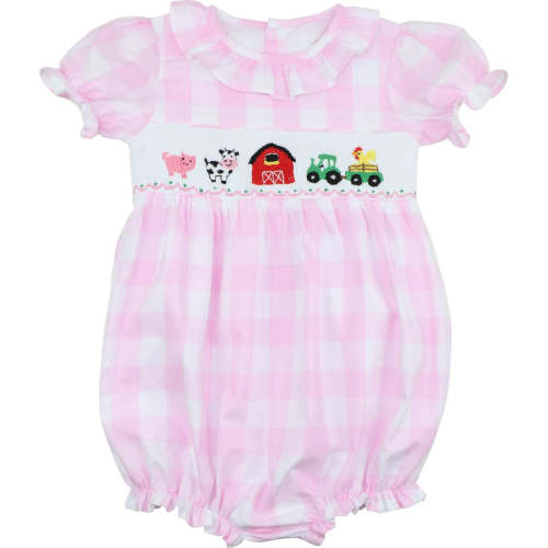 Pink Buffalo Check Smocked Farm Bubble