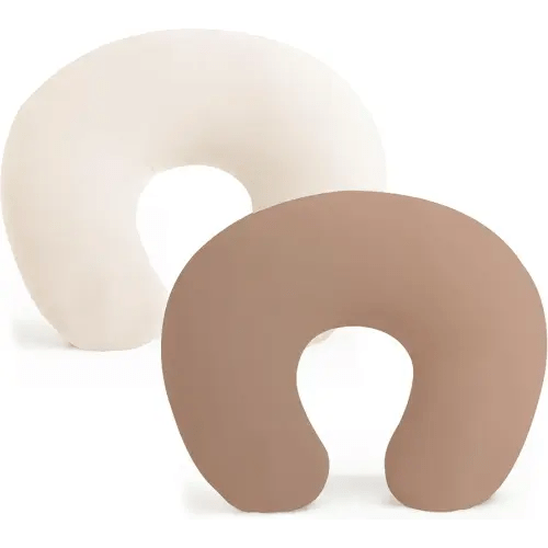 Konssy 2 Pack Nursing Pillow Covers, Stretchy and Soft Nursing Cover for Breastfeeding, Pillow Slipcover for Baby Girls and Boys Newborn (Beige, Brown)