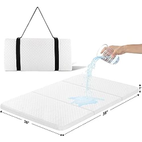 Stuffed®️ Waterproof Pack and Play Mattress Pad (38 x 26 x 1 inch), Tri-fold Travel Pack n Play Mattresses for Protable Crib, Playard Mattress, Mini Crib Mattress Nap Mat Foldable with Travel Strap