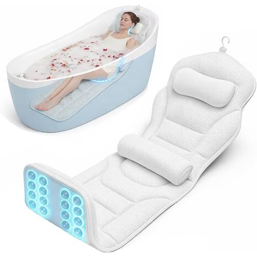 Full Body Bathtub Pillow with Lumbar Support, 5D Air Mesh Bathtub Cushion for Soaking Tub, 168 Suction Cups Full Bath Pillow for Post-Yoga Spa, Deep Relaxation & Romantic Baths