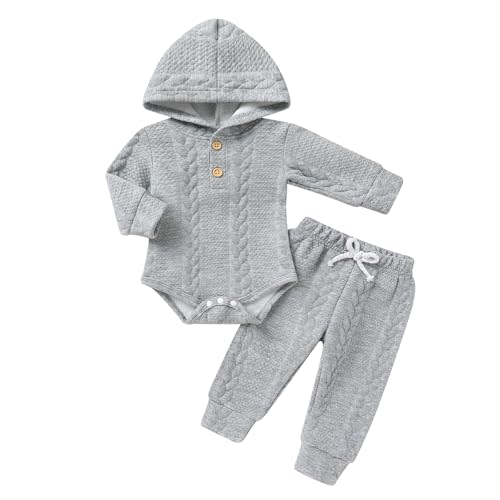 YOUNGER TREE Newborn Baby Boy Girl Clothes Hooded Long Sleeve Romper Pants Set Solid Ribbed Infant Fall Winter Outfits