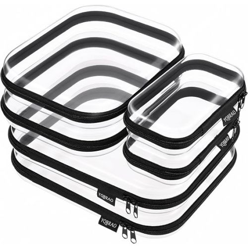 6 Pack Sleek Black Clear Hard Shell Zipper Case, 1.2mm Heavy Duty Tech & Cosmetic Bags, Crush-Proof Electronic Storage & Makeup Organizer for Travel, Tools & Diaper Bag (2L+2M+2S)