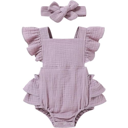 YOUNGER TREE Toddler Baby Girl Ruffled Sleeveless Romper Casual Summer Jumpsuit Cotton Linen Clothes