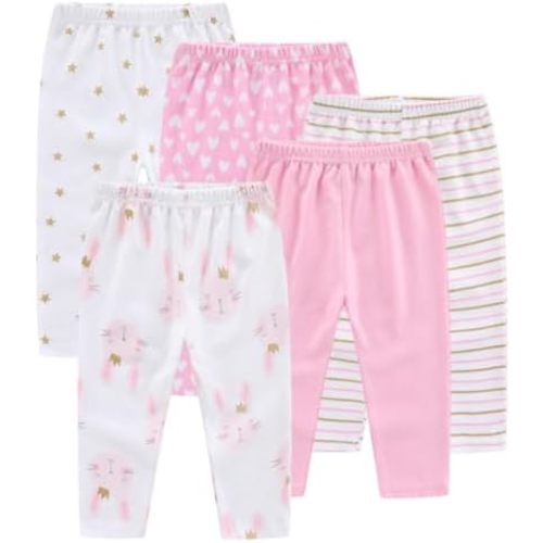 Kiddiezoom Unisex Baby 5-Pack Long Pants Boys Girls Toddler Cotton Pants Gift Set