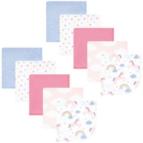Hudson Baby Infant Girl Cotton Poly Flannel Washcloths, Unicorns Rainbows 10 Pack, One Size
