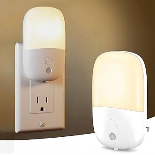 Dimmable Night Light Plug in with On/Off Switch, Auto Dusk to Dawn Sensor LED Nightlights, Adjustable Brightness (Warm White) for Bathroom, Hallway, Kids Room, Stairs (1 Pack)