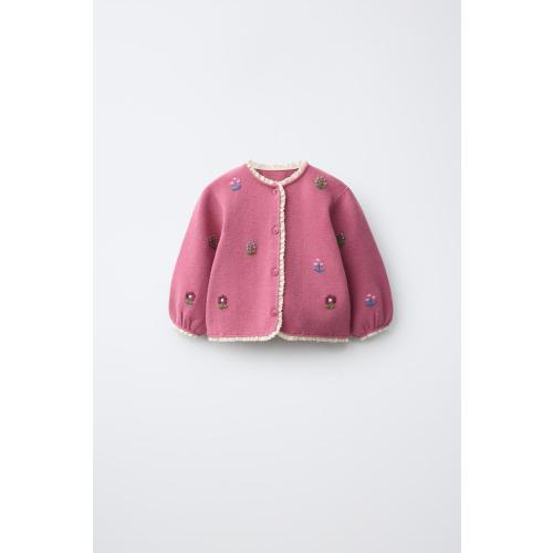 EMBROIDERED FLOWER CARDIGAN - Pink | ZARA United States
