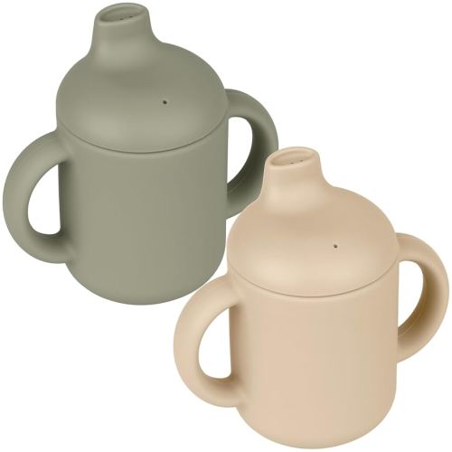 Baby Sippy Cup, 2 Pack of Silicone Trainer Cup Toddler for Boys and Girls, Unbreakable, Spill Proof and Two Handle Learner Cup Sippy Cup for Toddlers, 4oz (Shifting Sand/Sage)