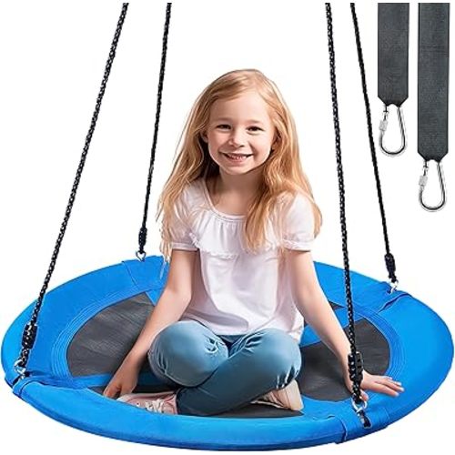 TURFEE 40 inch Saucer Tree Swing 900Lb Weight Capacity, Waterproof Swing Seat for Kids Outdoor with Hanging Straps Playground Outdoor Backyard(Blue)