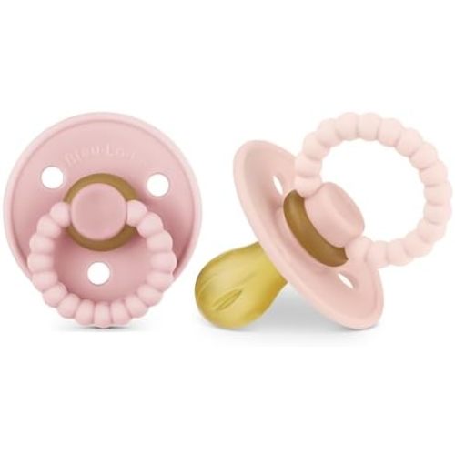 Luladream Pacifier - Natural Rubber Nipple - Soft Teething Handle - for Infants Baby's and Toddlers, 0-18 Months (Blush Pink + Rose Petal)
