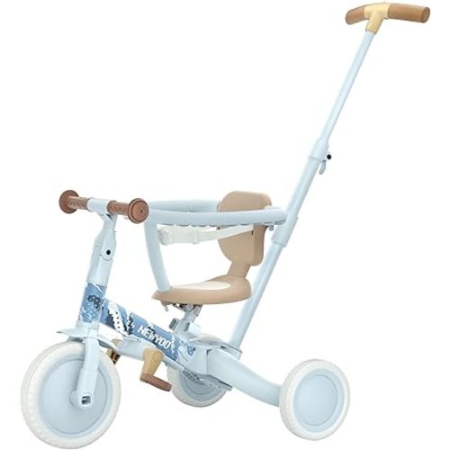 newyoo Lume TR008 Tricycle for Toddlers 1-3, 5-in-1 Push Trike with Parent Handle & Safety Guard, Convertible Balance Bike, Ideal Birthday, Coastal
