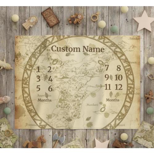Lord of the Crib Milestone Blanket, Lord of Rings Middle Earth Baby Blanket Map, Baby Blanket, Blanket, Milestone Baby Blanket Baby Shower