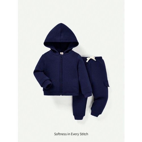 Cozy Pixies 2pcs/Set Baby Boy Solid Color Hoodie And Drawstring Pants Set