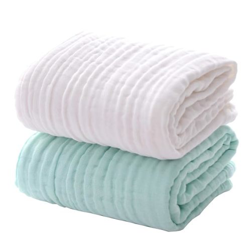 MUKIN Baby Bath Towels, Super Soft Cotton Receiving Blanket for Baby's Delicate Skin,2Pack Swaddle Blanket for Newborns Toddlers Boy Girl,Baby Registry as Shower (White+Green)