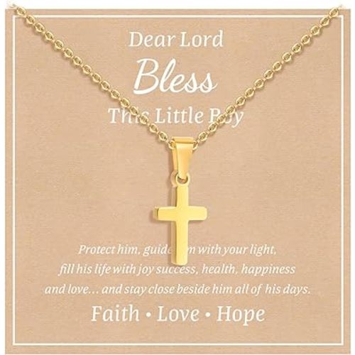 MEALGUET Stocking Stuffers Cross Necklace for Kids : Minimalist Gold Plated/Silver Cross Chain Necklace Jewelry First Communion Baptism Gifts for Teenage Girls Boys Son Children