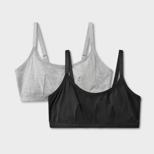 Women's 2pk Cotton Blend Scoop Back Bralette - Dealworthy™ Black/Heathered Gray XXL: Adjustable Straps, Light Support