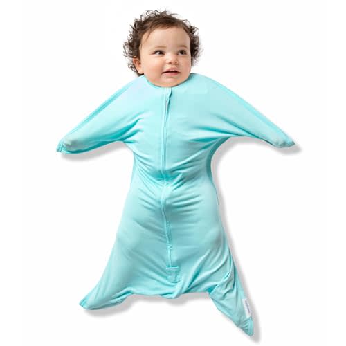 SleepingBaby EverSoft Zipadee-Zip Transition Swaddle - Roomy Wearable Blanket with Two Way Zipper - Viscose from Bamboo - Sea Glass, X-Small (3-6 Month)