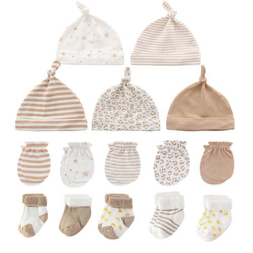 Baby Boys Caps Mittens and Thick Warm Socks Cotton Newborn Essentials Accessories (Hats+Gloves+Terry Socks),0-6 Months