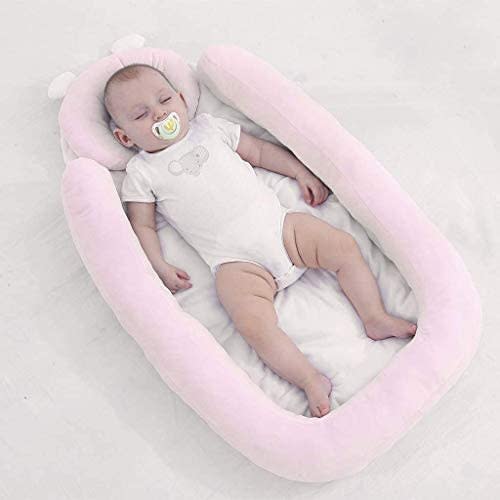 KAKIBLIN Baby Bassinet for Bed,Baby Lounger Bed Bassinet for Newborn Baby Portable Crib, Suitable for 0-8 Months, Pink