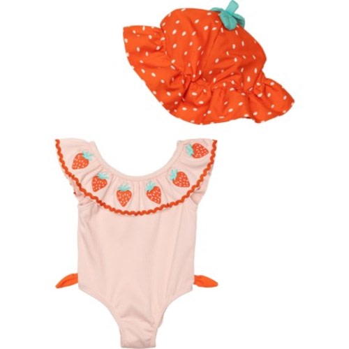 Flapdoodles Infant Girls Strawberry One-Piece Swimsuit with Sun Hat - Save 46%